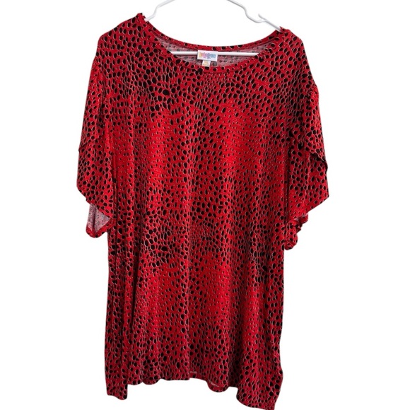 Lula Roe Animal Print Black Red Top Short Sleeve 3XL NWT - Picture 1 of 5